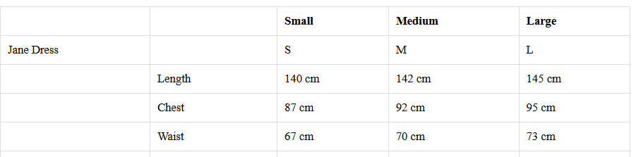 Size Chart